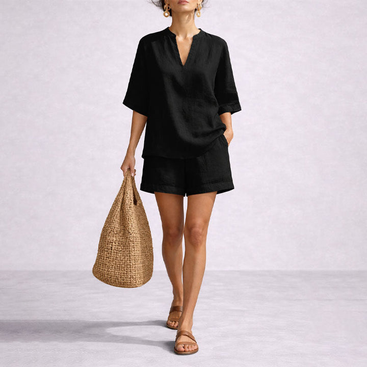 Taylor | Women's Notch Neck Loose Fit Summer Two-Piece Set