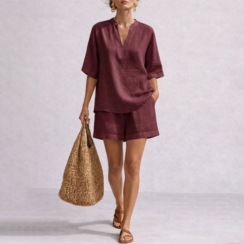Taylor | Women's Notch Neck Loose Fit Summer Two-Piece Set