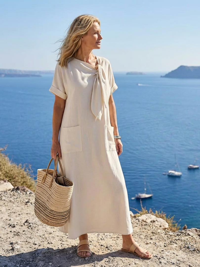 Elowyn | Women's Round Neck Short Sleeve Pocket Maxi Dress-Trendy 4 Fit