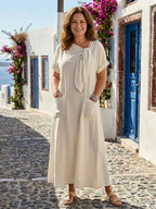 Elowyn | Women's Round Neck Short Sleeve Pocket Maxi Dress-Trendy 4 Fit