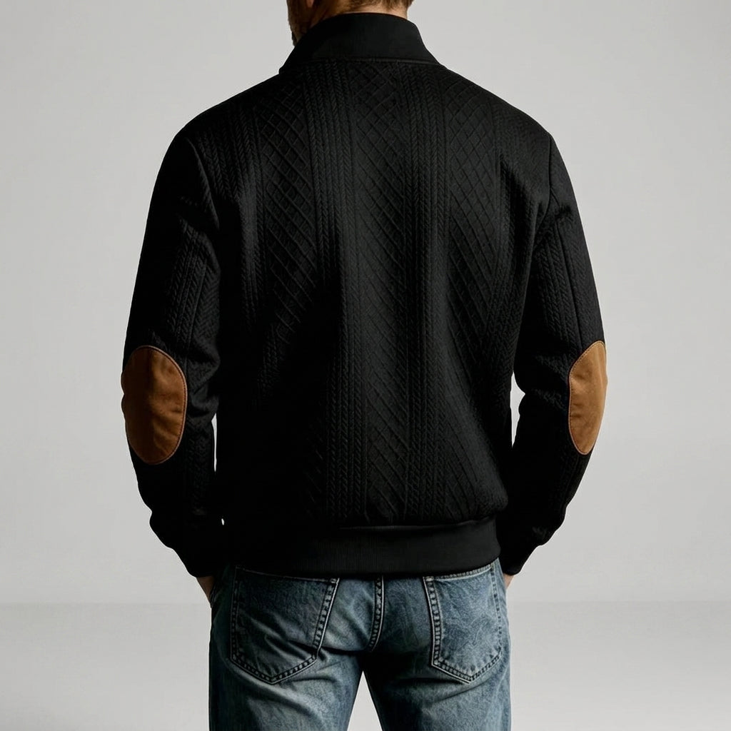 Men's Quilted Zip-Up Jacket with Contrast Elbow Patches