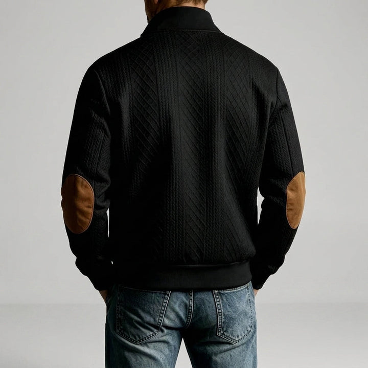 Men's Quilted Zip-Up Jacket with Contrast Elbow Patches