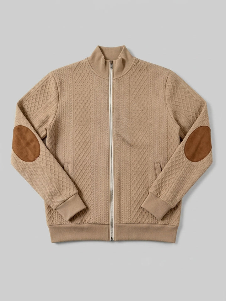 Men's Quilted Zip-Up Jacket with Contrast Elbow Patches