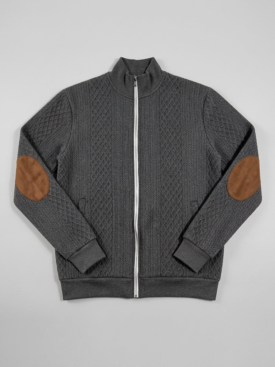 Men's Quilted Zip-Up Jacket with Contrast Elbow Patches