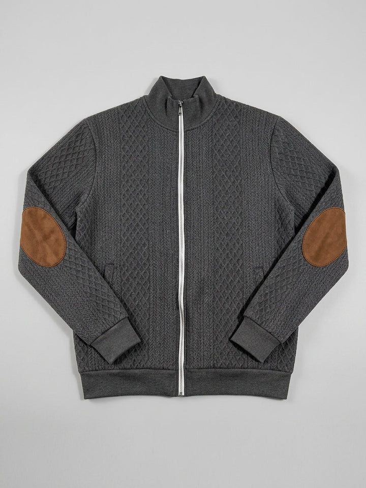 Men's Quilted Zip-Up Jacket with Contrast Elbow Patches