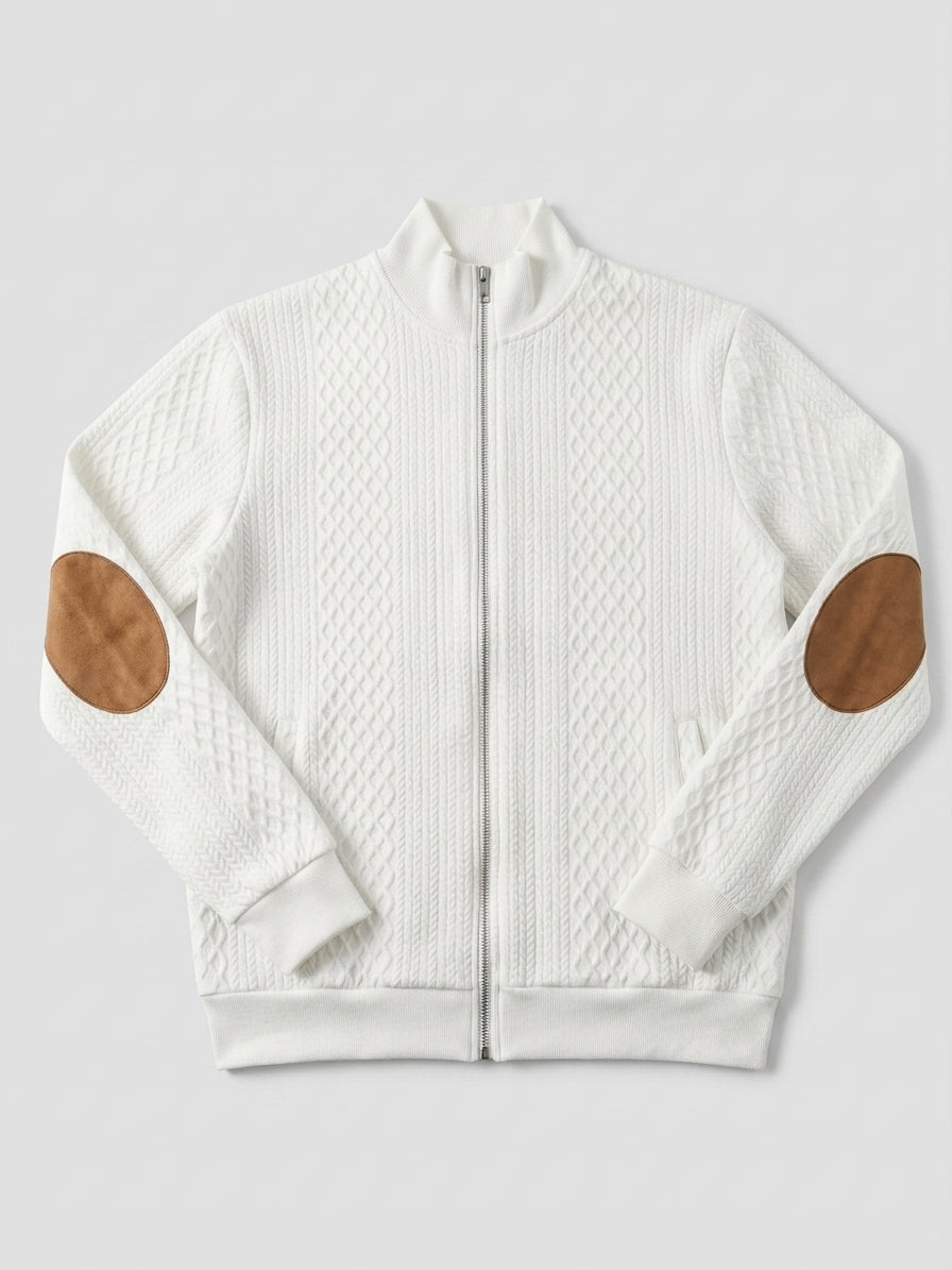 Men's Quilted Zip-Up Jacket with Contrast Elbow Patches