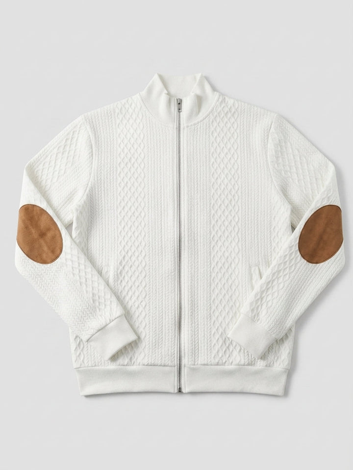 Men's Quilted Zip-Up Jacket with Contrast Elbow Patches