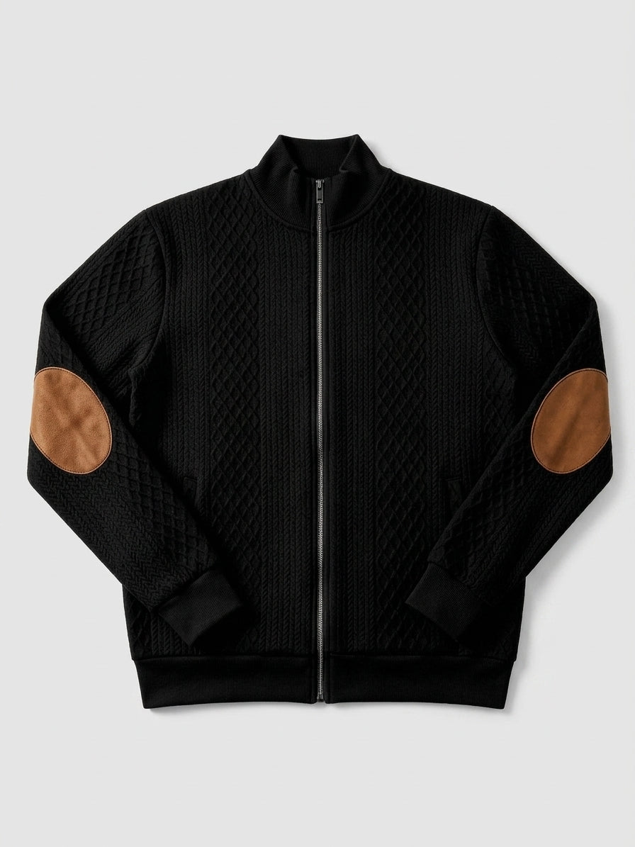 Men's Quilted Zip-Up Jacket with Contrast Elbow Patches