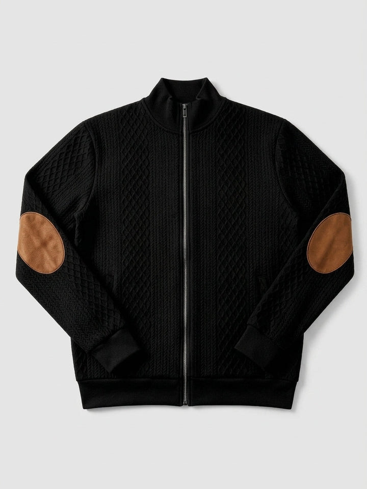 Men's Quilted Zip-Up Jacket with Contrast Elbow Patches