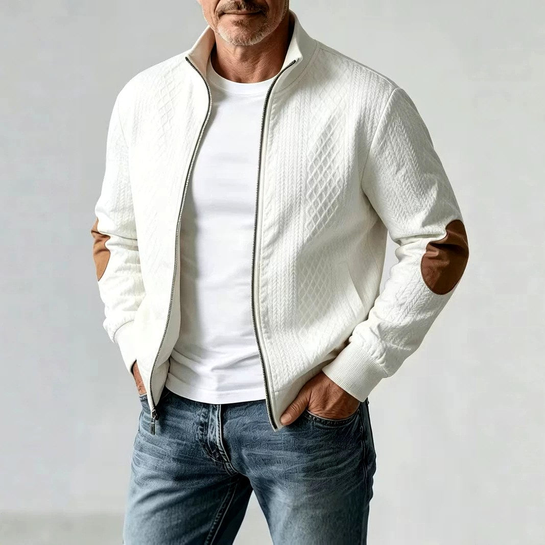 Men's Quilted Zip-Up Jacket with Contrast Elbow Patches