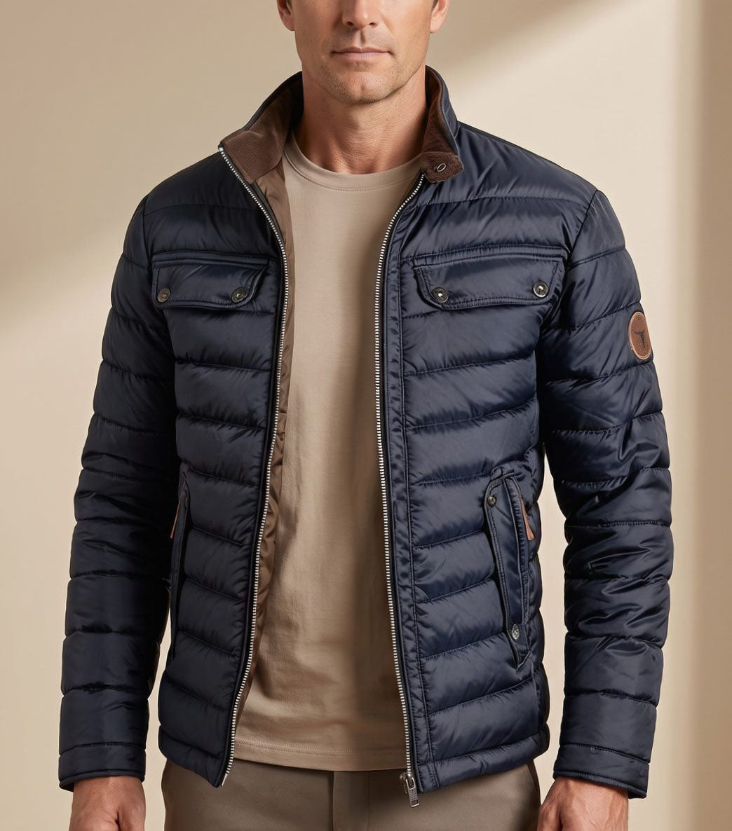 Men's Quilted Puffer Jacket with Stand Collar