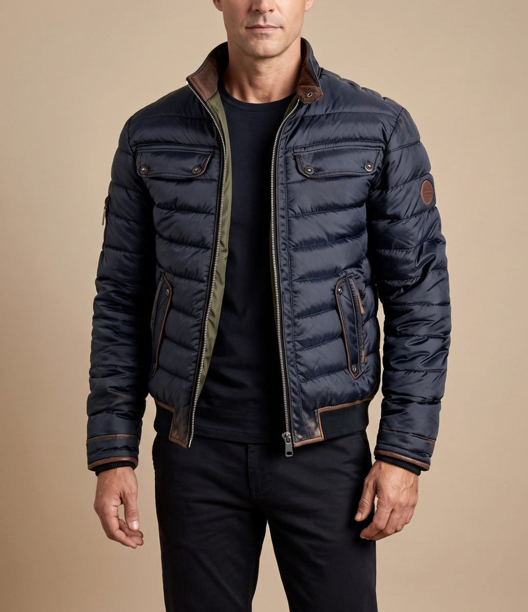 Men's Quilted Puffer Jacket with Stand Collar