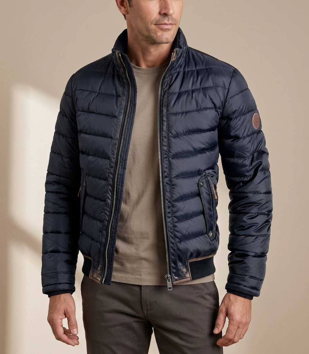 Men's Quilted Puffer Jacket with Stand Collar