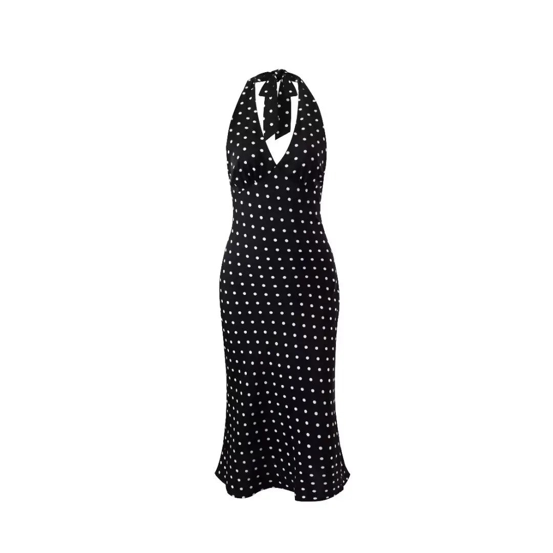 Women's Dotted Neckholder Midi Dress for Stylish Summer Looks