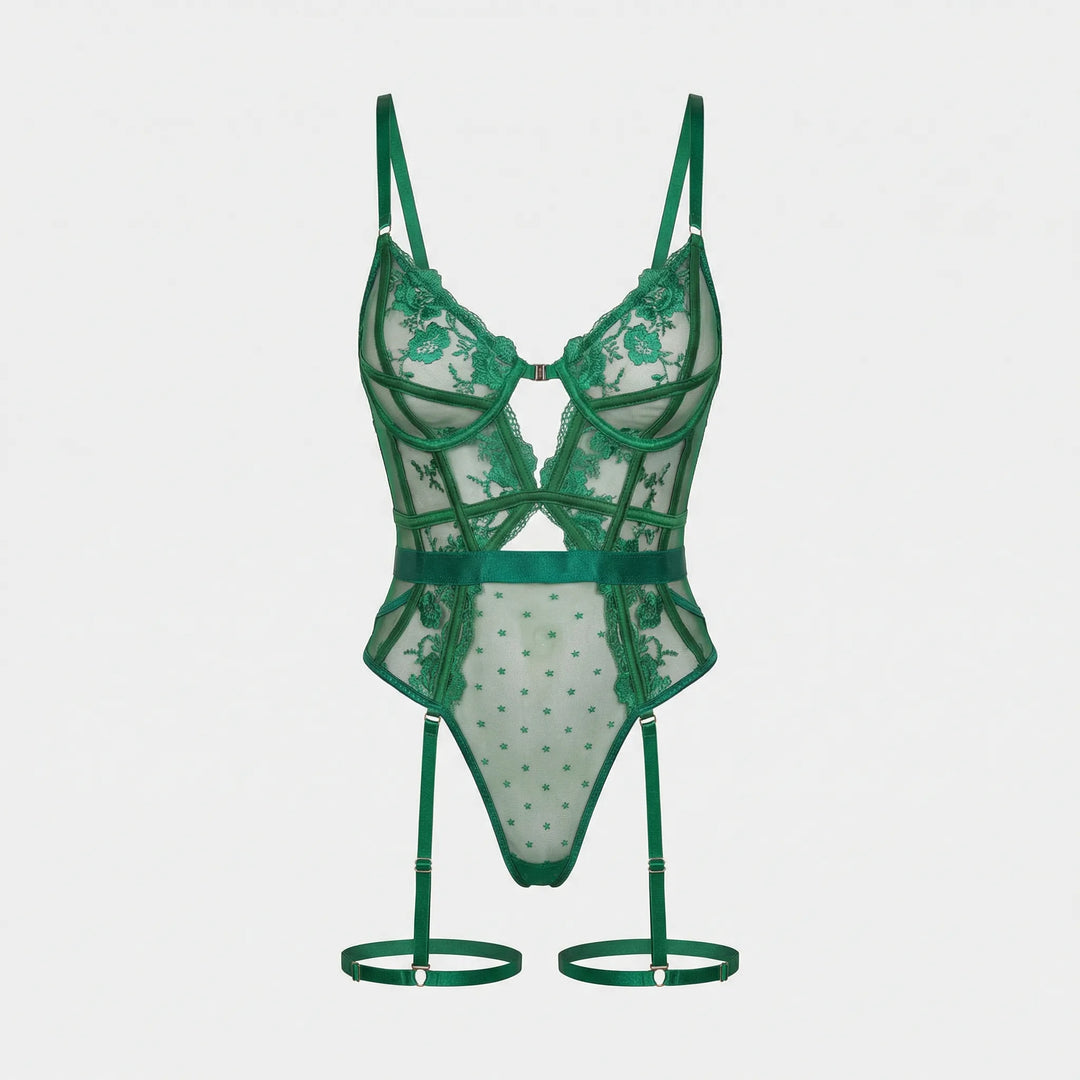 Alissa | Women's Sheer Lace Bodysuit with Garters