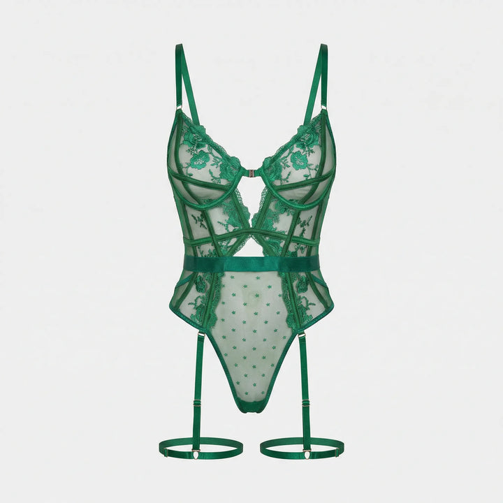Alissa | Women's Sheer Lace Bodysuit with Garters