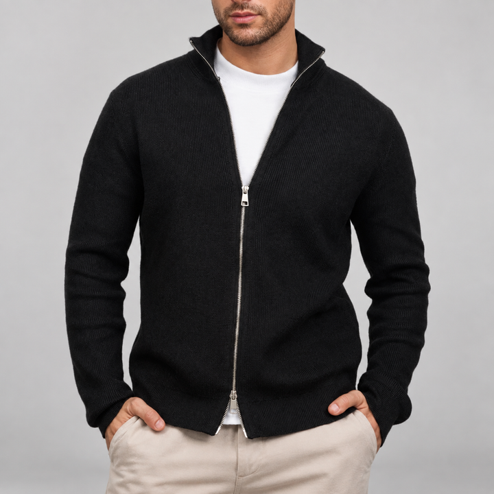 Men's Stand Collar Zip-Up Cardigan
