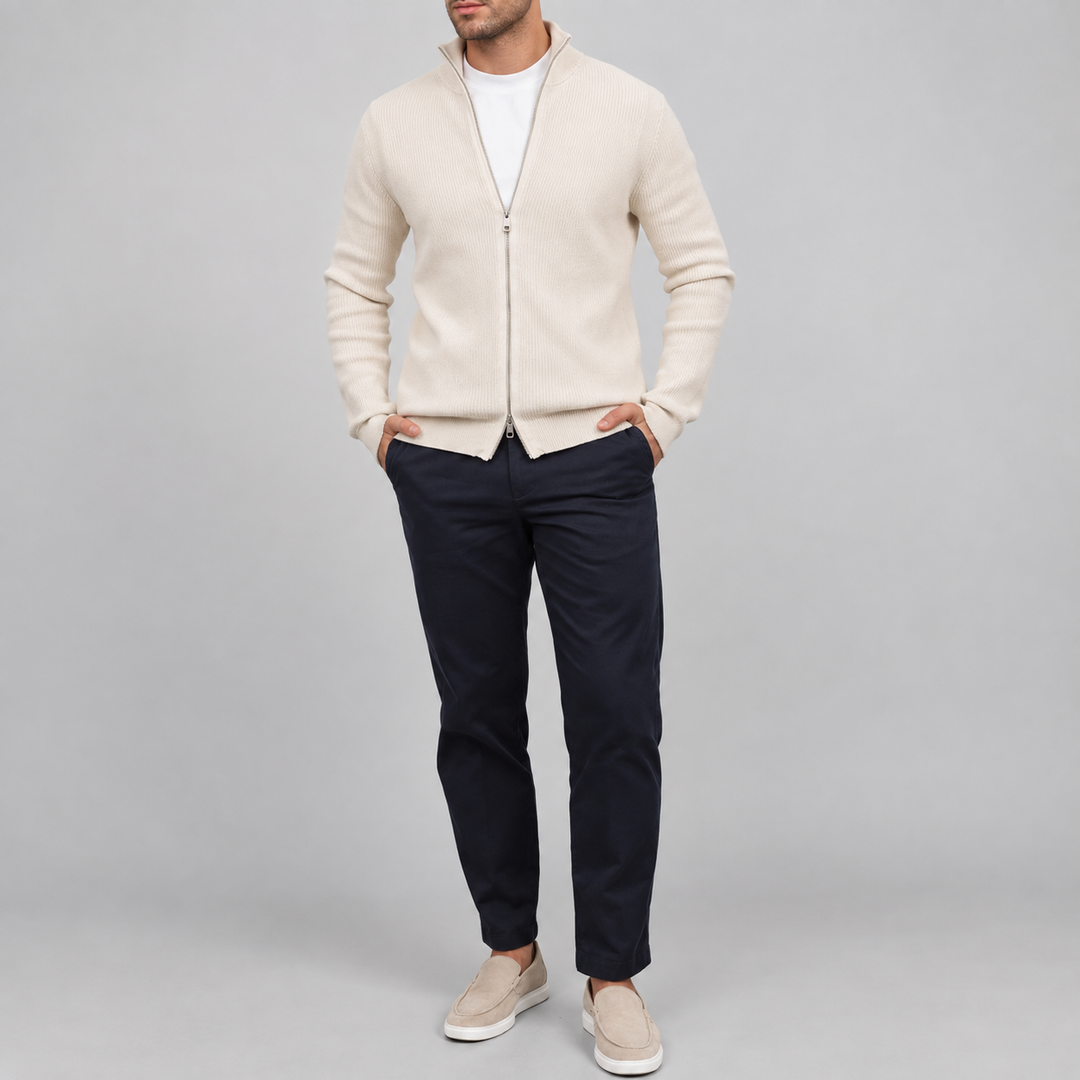 Men's Stand Collar Zip-Up Cardigan