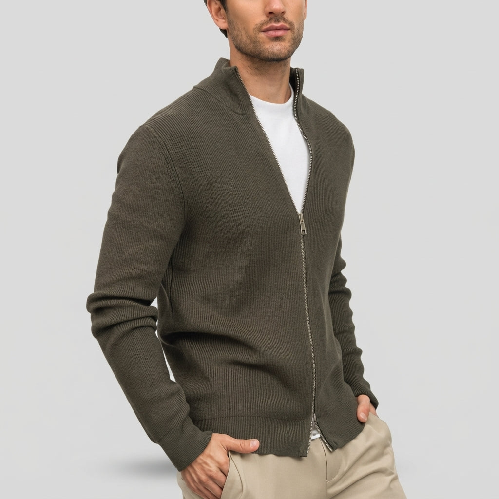 Men's Stand Collar Zip-Up Cardigan