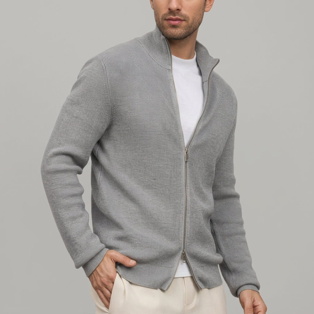Men's Stand Collar Zip-Up Cardigan