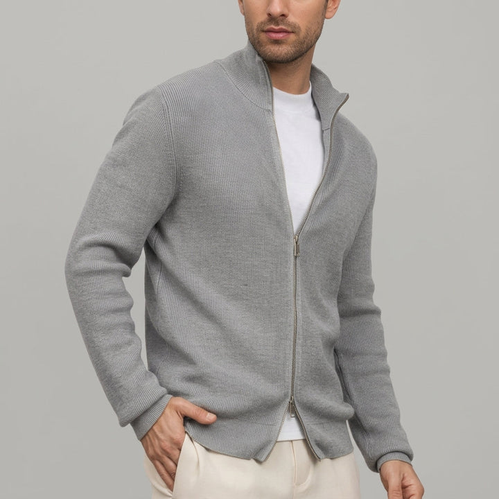 Men's Stand Collar Zip-Up Cardigan