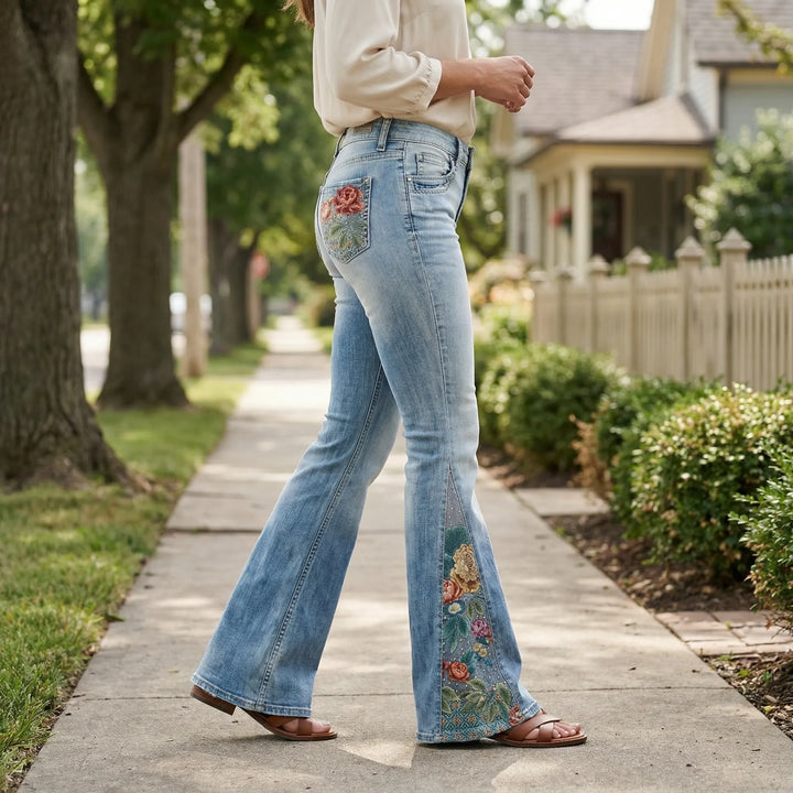 Janie | Women's Flared Jeans with Floral Print