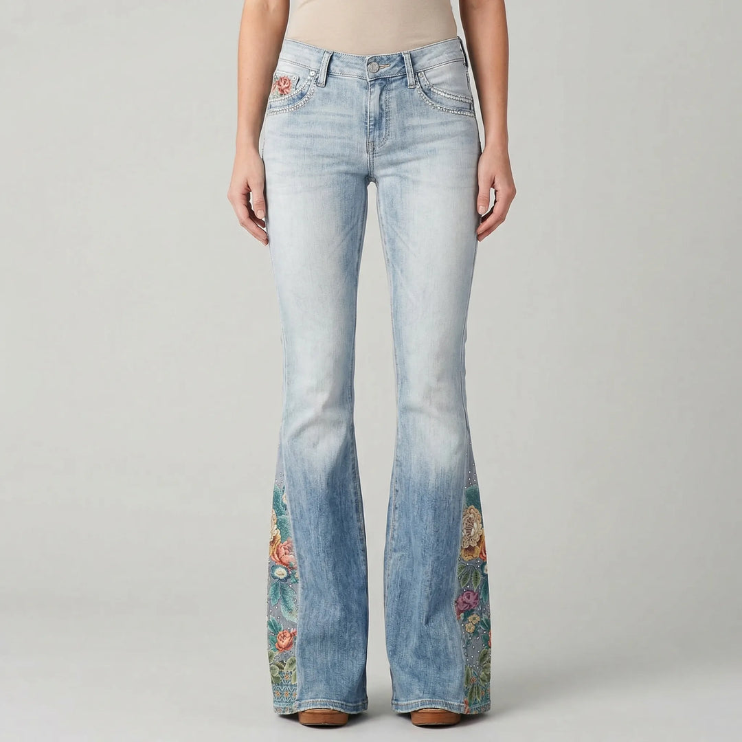 Janie | Women's Flared Jeans with Floral Print