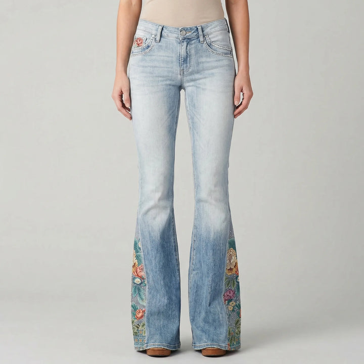 Janie | Women's Flared Jeans with Floral Print