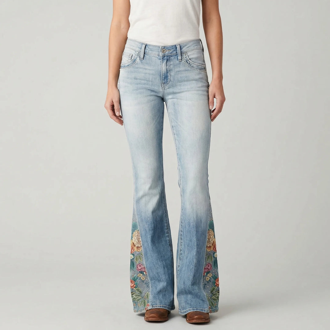 Janie | Women's Flared Jeans with Floral Print
