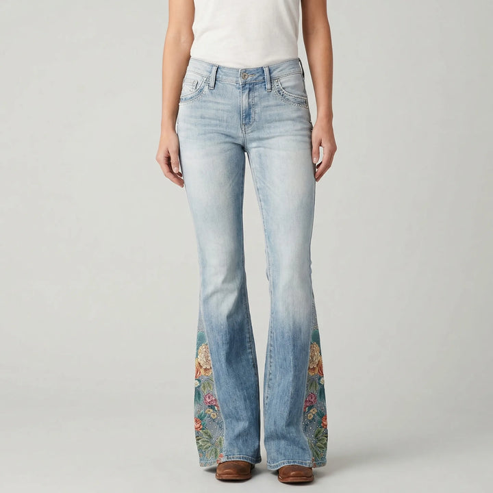 Janie | Women's Flared Jeans with Floral Print
