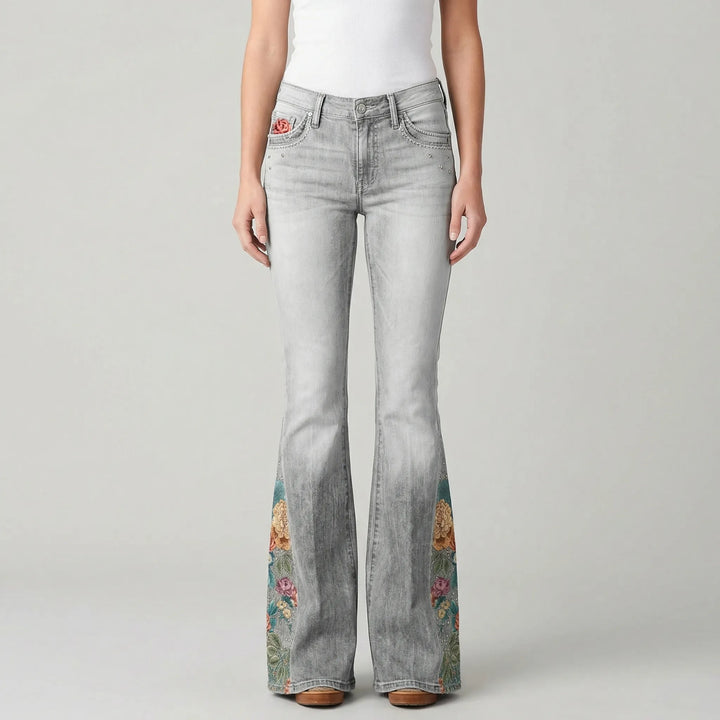 Janie | Women's Flared Jeans with Floral Print
