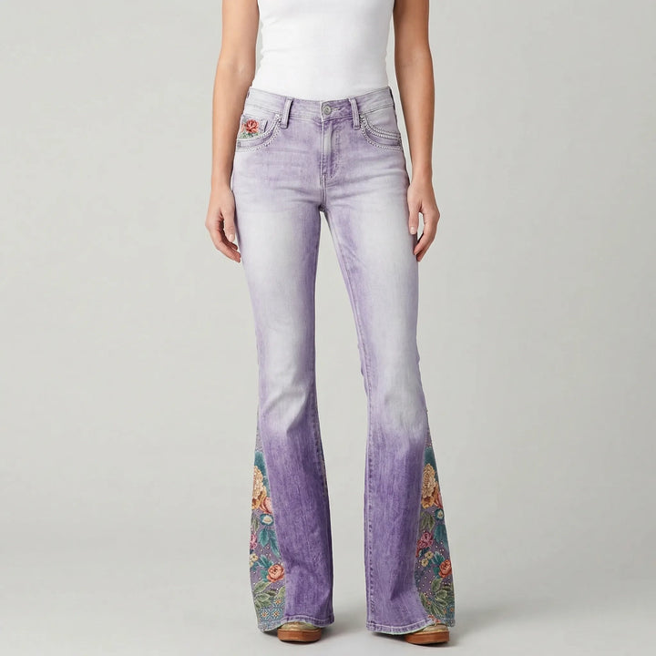 Janie | Women's Flared Jeans with Floral Print