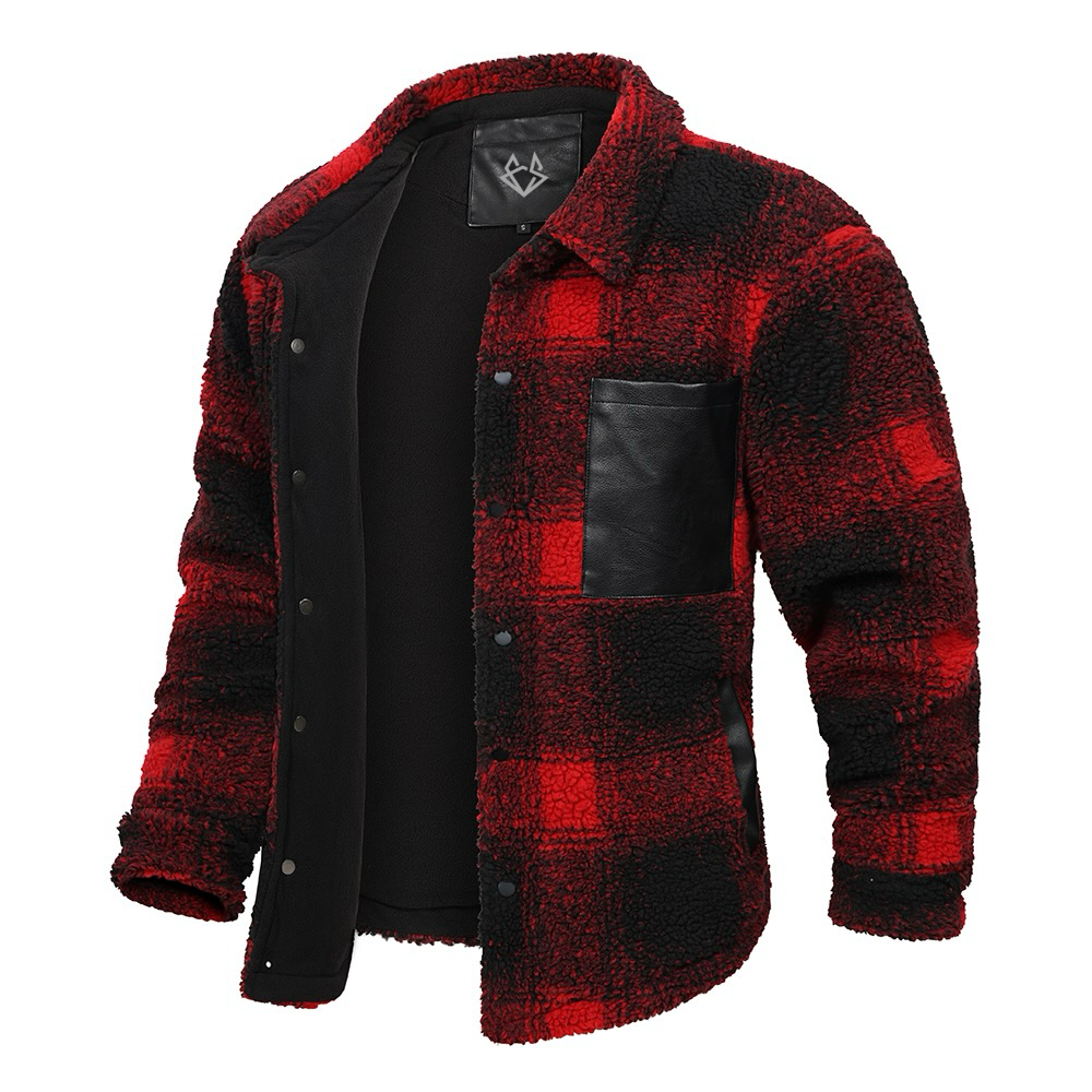 Men's Vintage Red Plaid Sherpa Jacket