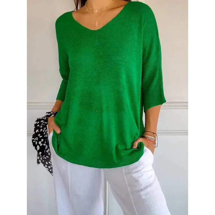 Kristine | Women's V-Neck Knit Top with Half-Sleeves
