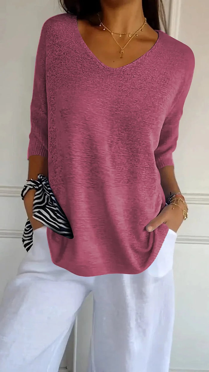 Kristine | Women's V-Neck Knit Top with Half-Sleeves