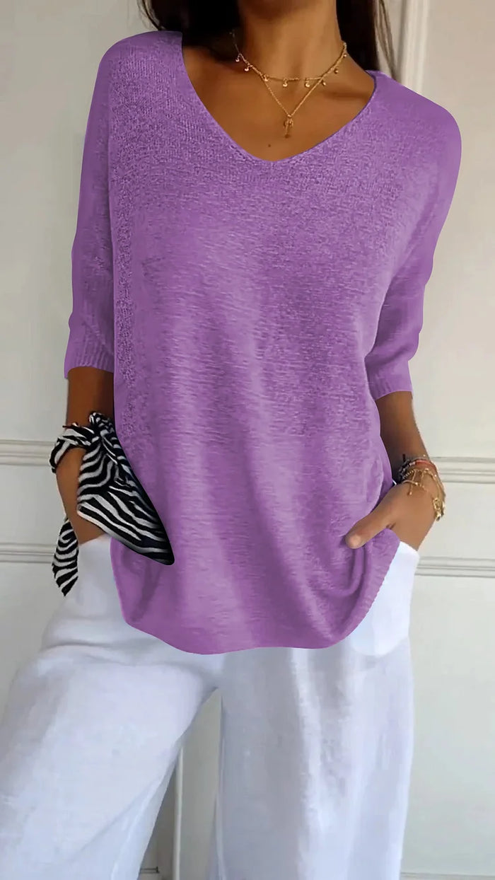 Kristine | Women's V-Neck Knit Top with Half-Sleeves