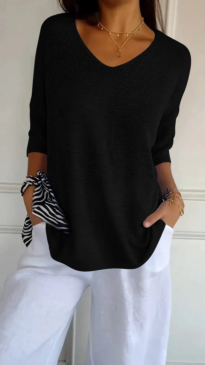Kristine | Women's V-Neck Knit Top with Half-Sleeves