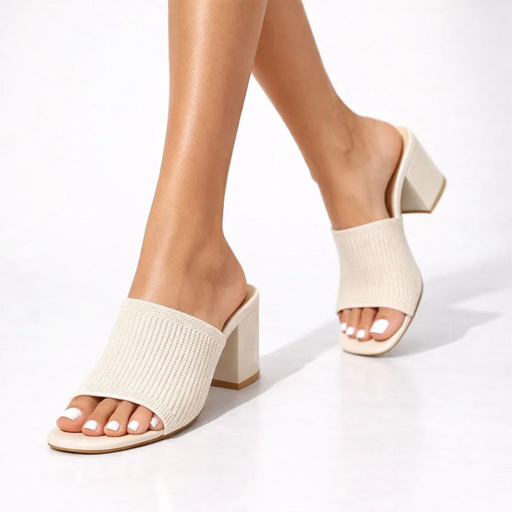 Veronica | Women's Modern Ribbed Knit Slip-On Heels