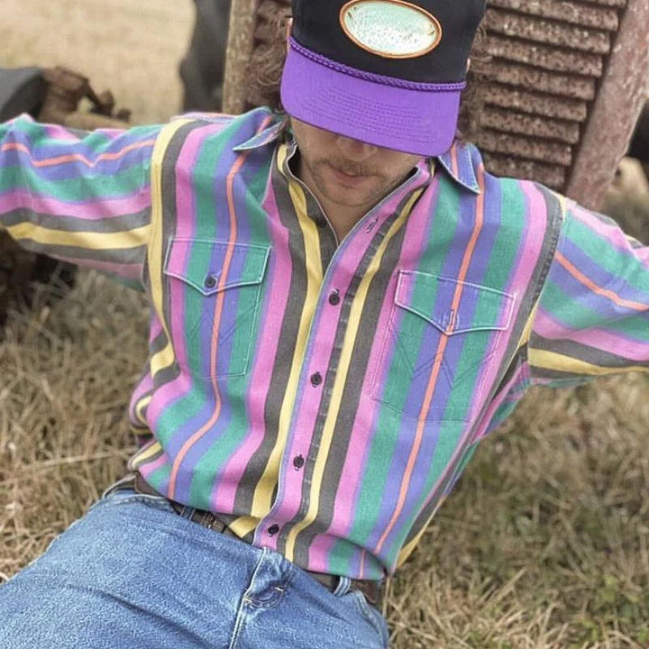 Louis | Men's Vintage Stripe Long-Sleeve Button-Up Shirt