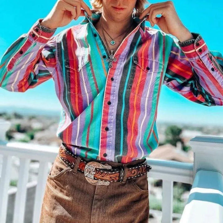 Louis | Men's Vintage Stripe Long-Sleeve Button-Up Shirt