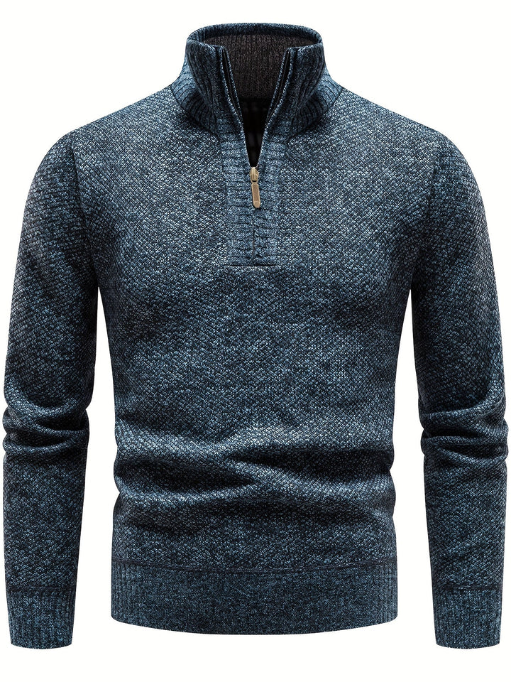 Men's Quarter-Zip Stand-Collar Knit Pullover Sweater