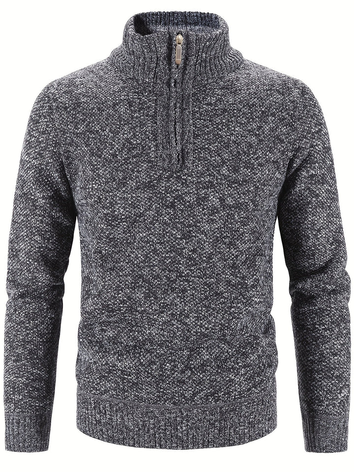 Men's Quarter-Zip Stand-Collar Knit Pullover Sweater