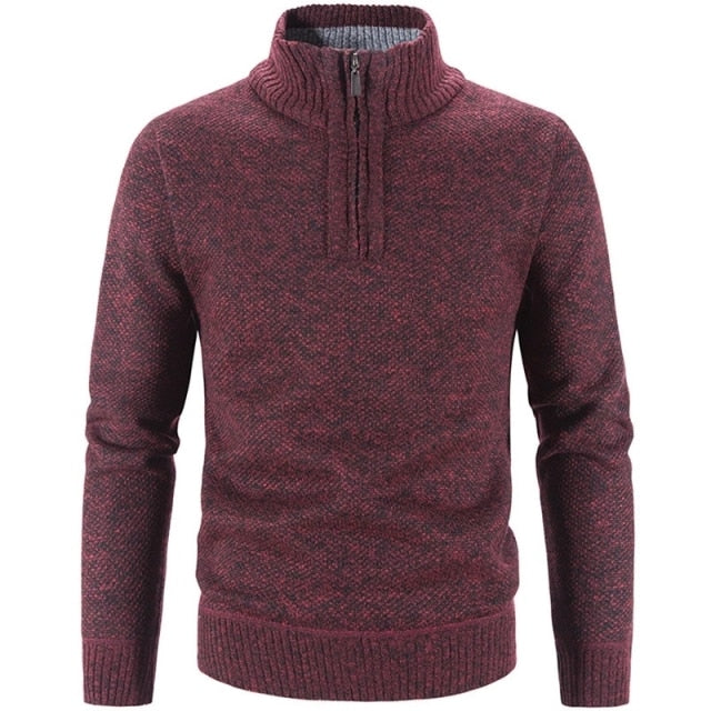 Men's Quarter-Zip Stand-Collar Knit Pullover Sweater