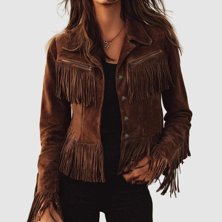 Women's Suede Tassel Button-Front Jacket