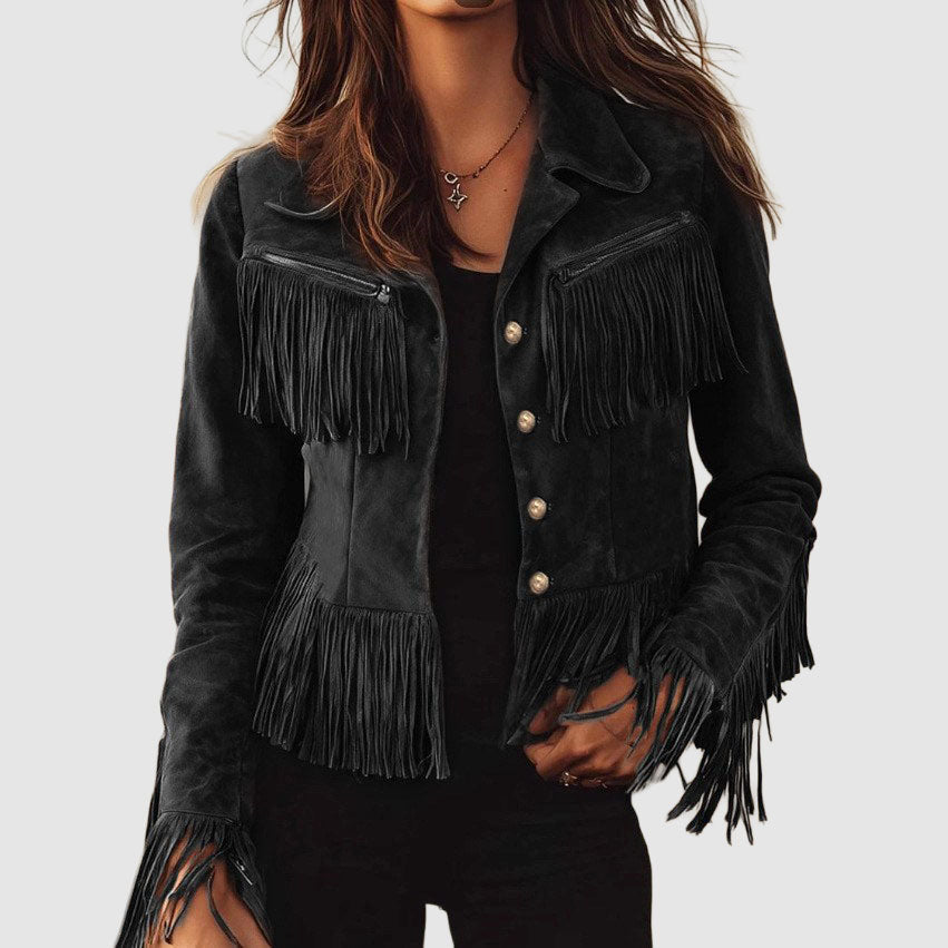 Women's Suede Tassel Button-Front Jacket