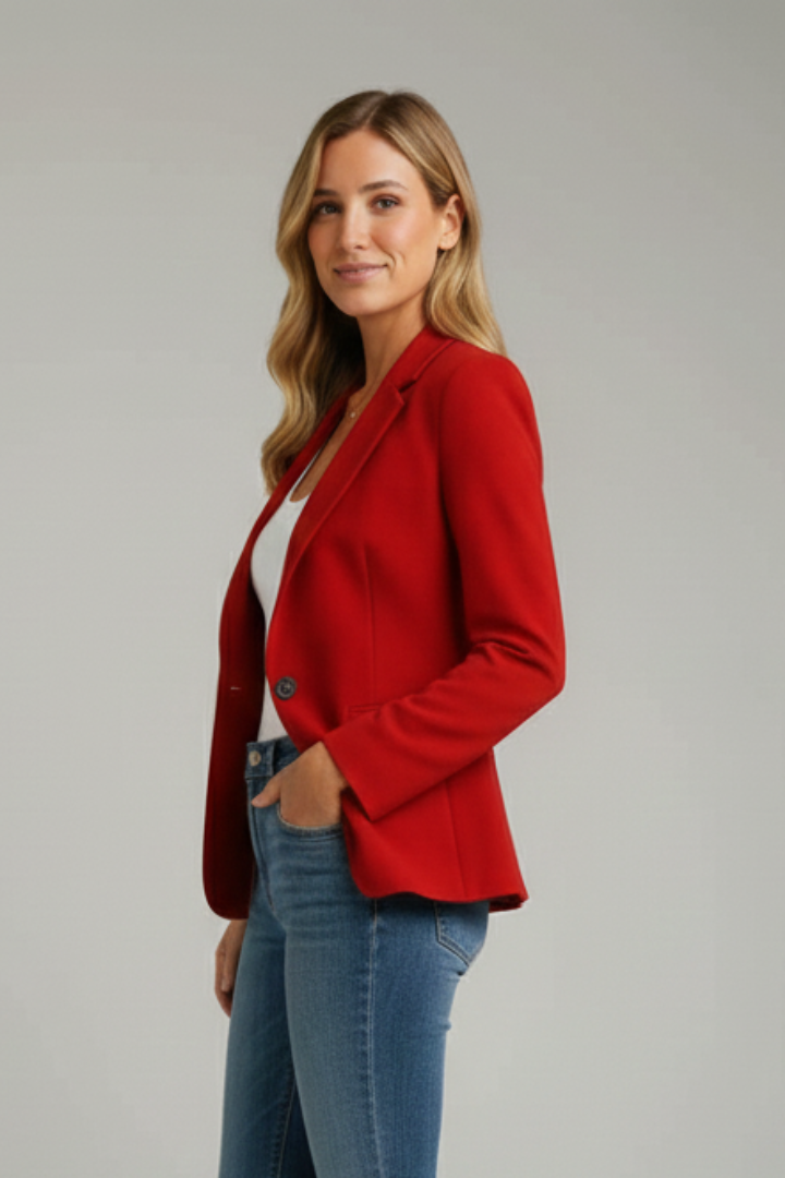 Women's Tailored Single-Button Blazer with Notch Lapel & Pockets