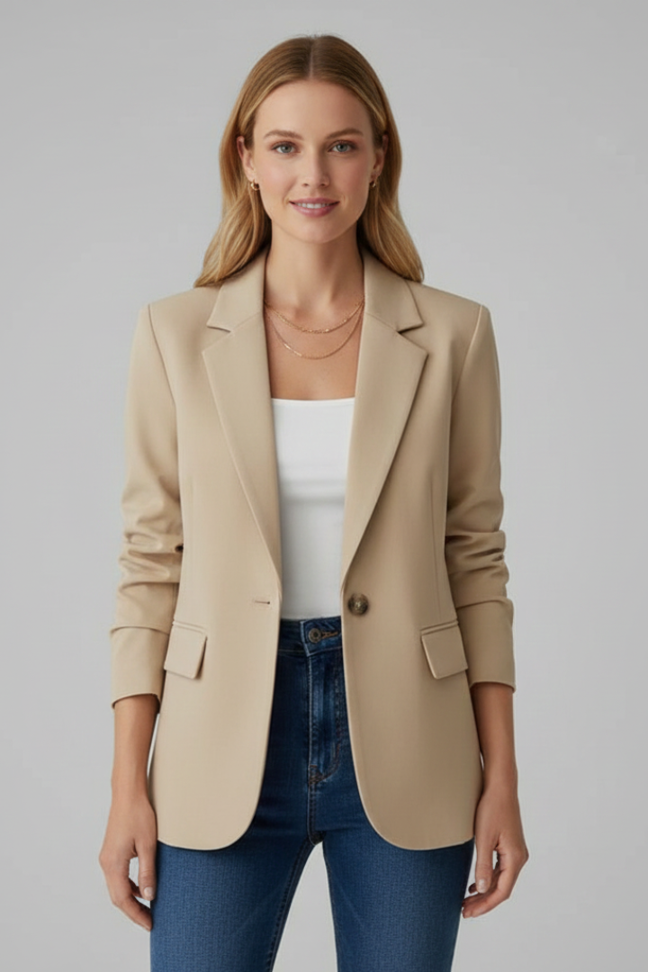 Women's Tailored Single-Button Blazer with Notch Lapel & Pockets