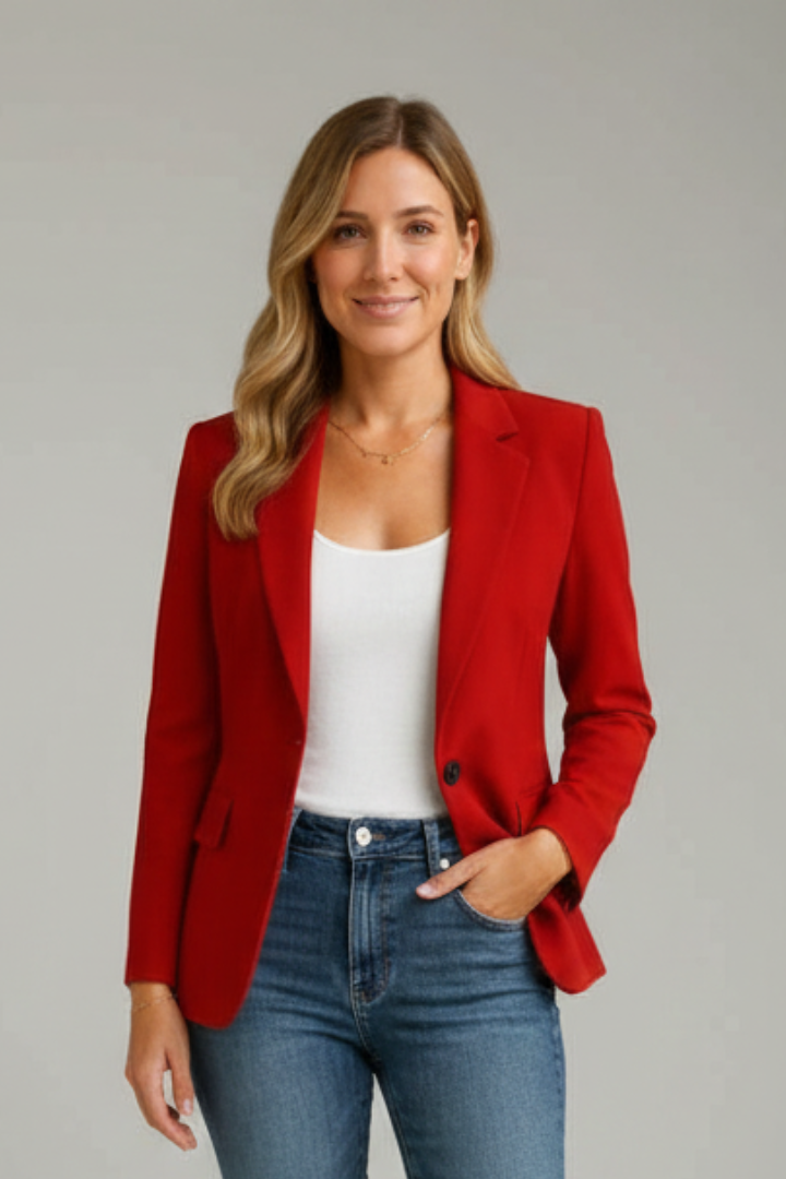 Women's Tailored Single-Button Blazer with Notch Lapel & Pockets