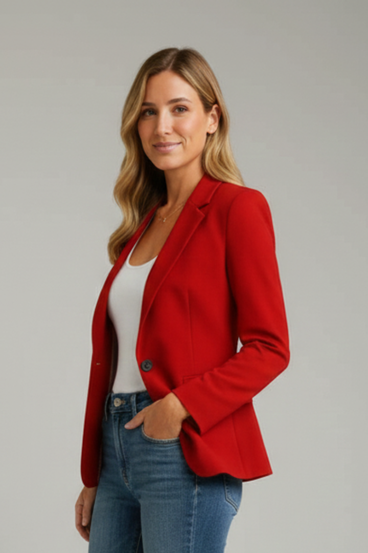 Women's Tailored Single-Button Blazer with Notch Lapel & Pockets