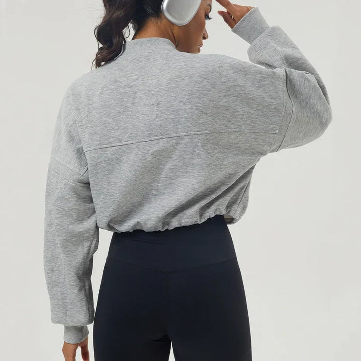 Women's Cropped Oversized Sweatshirt with Zip Closure